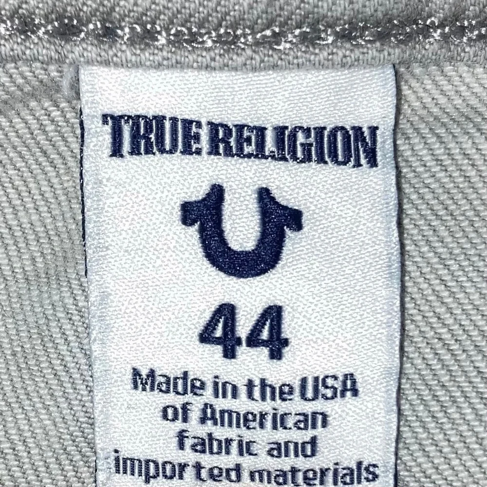 True Religion Jeans Mens 44x32 Rocco Relaxed Skinny Streetwear USA Pale Grey